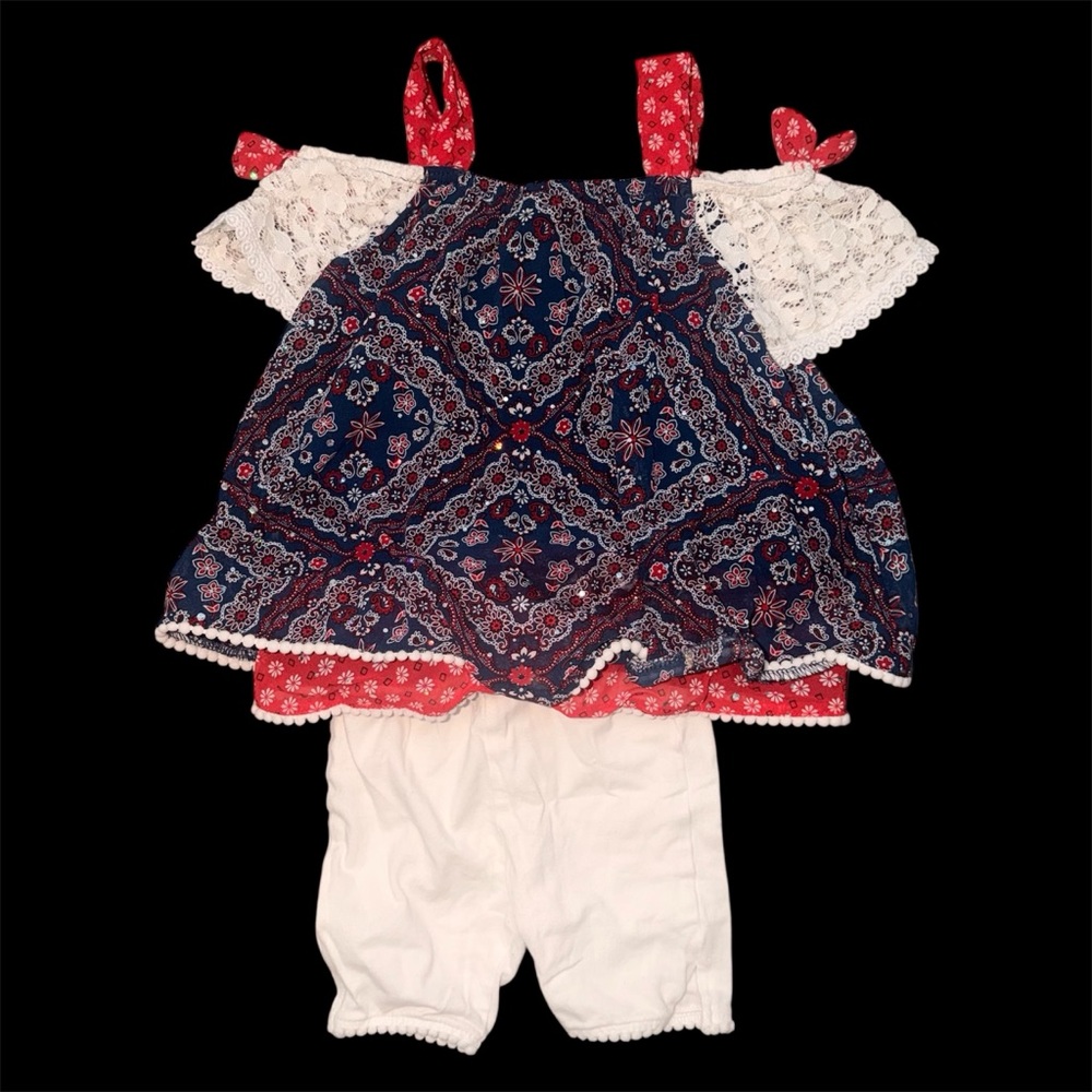 Little Lass Floral Navy and Red Set